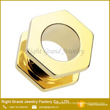 Túnel de carne oído tamaño modificado para requisitos particulares PVD oro plateado acero inoxidable hexagonal